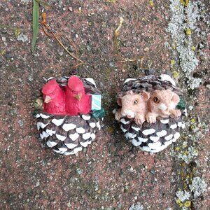 Lot of 2 Pinecone Critters Resin Holiday Ornaments Cardinals and Mice